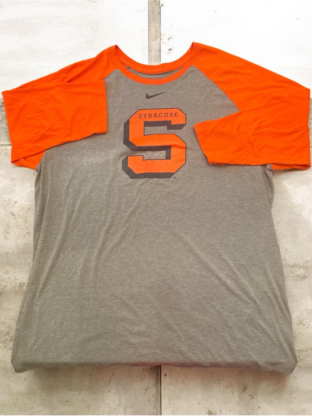 Nike Syracuse Gray & Orange Raglan Baseball Tee Sz XL